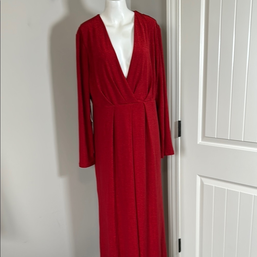 Tuckernuck Hyacinth House Angelina Gown Red Shimmer V Neck Dress Sz XXL NEW - Picture 4 of 14